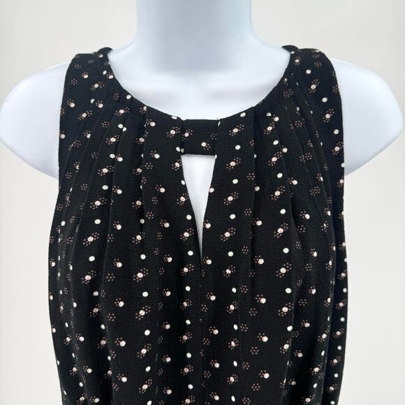 41 Hawthorn Black Pleated Keyhole Sleeveless Mini Dress Womens M Pink/White Dot - Picture 2 of 14